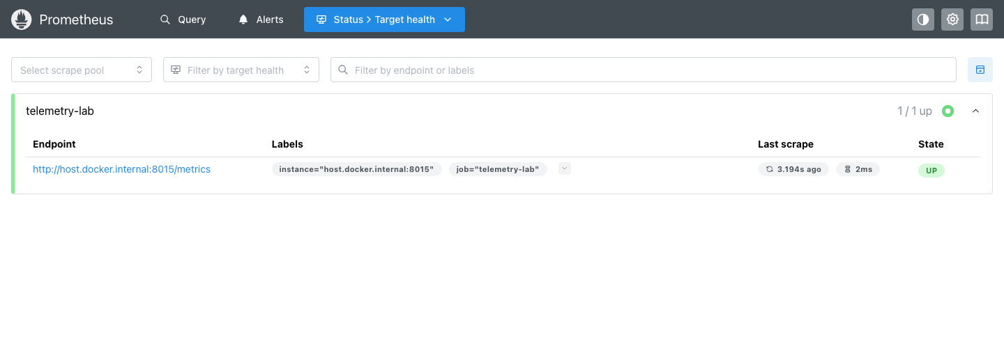 страница Status → Target health в Prometheus 3.5