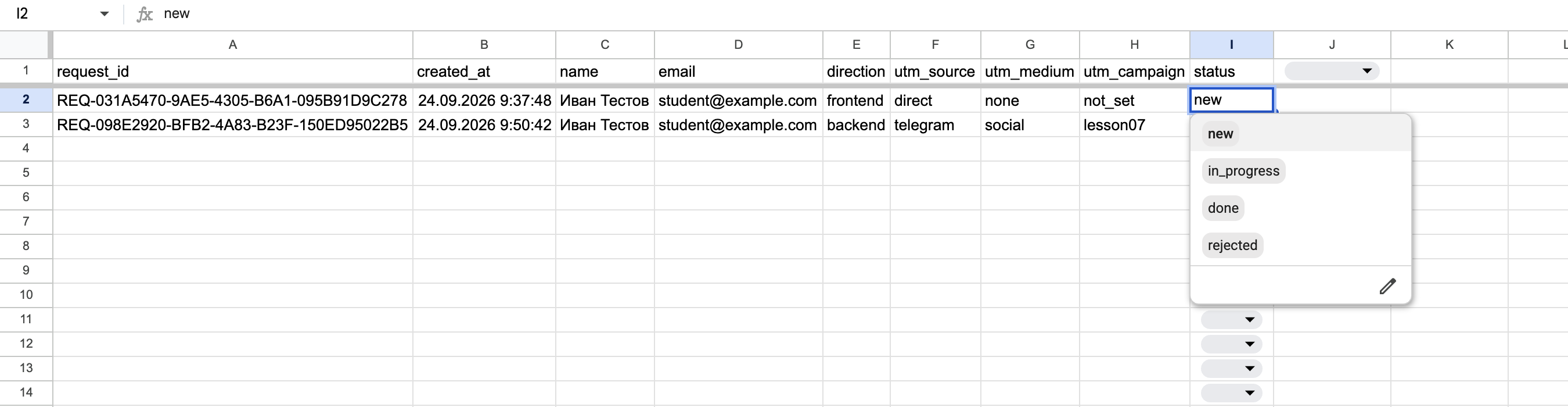 Dropdown status.