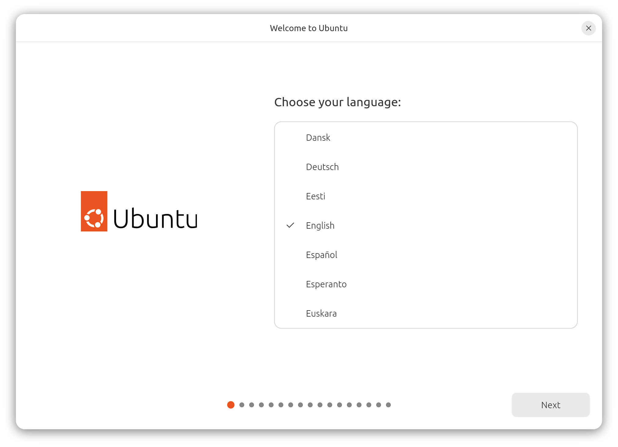 Выбор языка Ubuntu