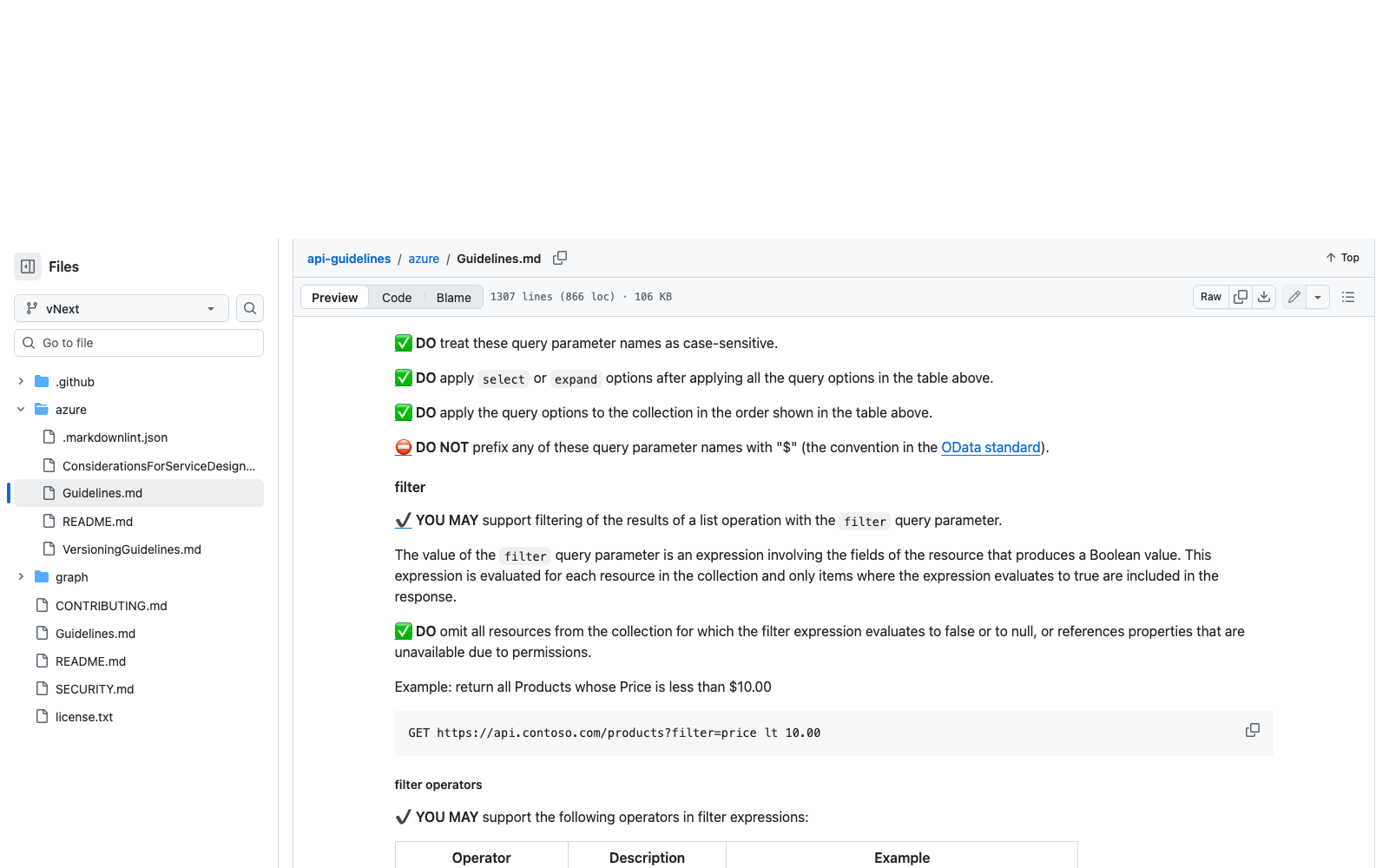 Документ Azure Guidelines с требованием обязательного параметра api-version
