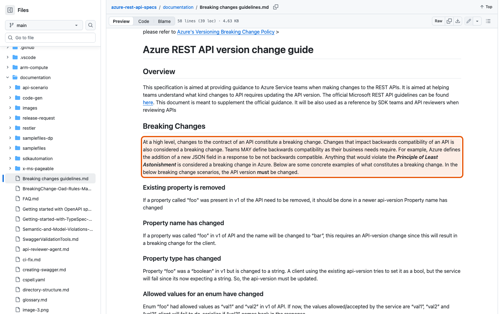 Документ Azure: добавление нового поля JSON в ответ объявлено несовместимым изменением