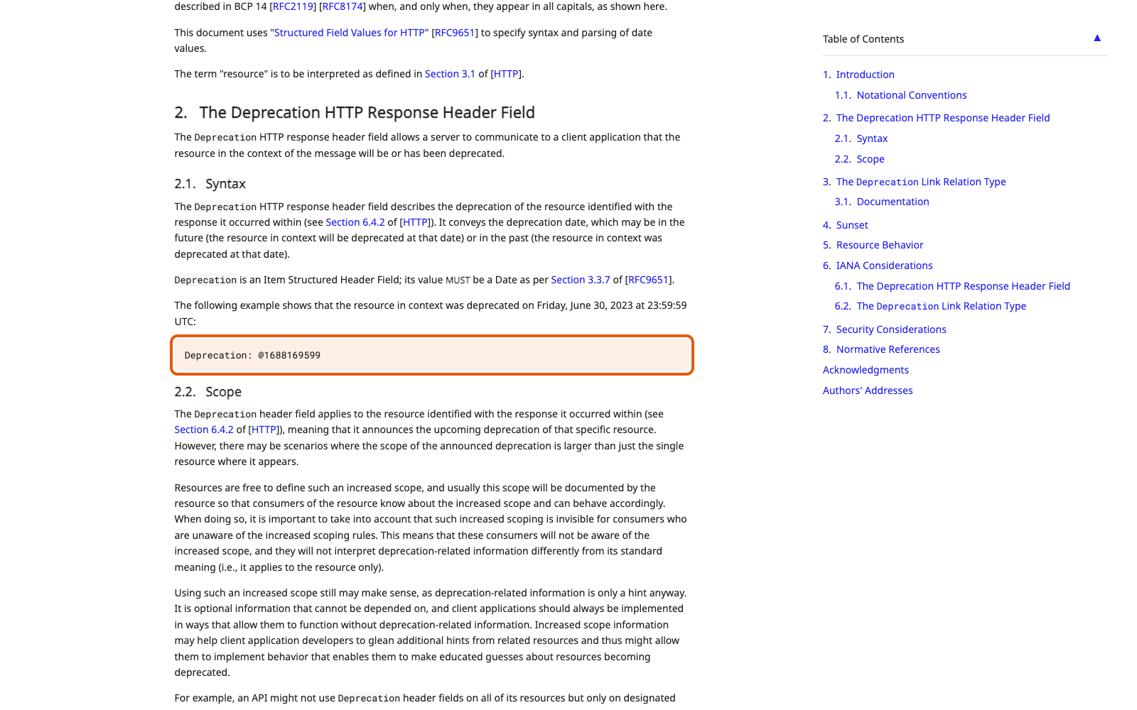 Страница RFC 9745 The Deprecation HTTP Response Header Field на сайте rfc-editor.org