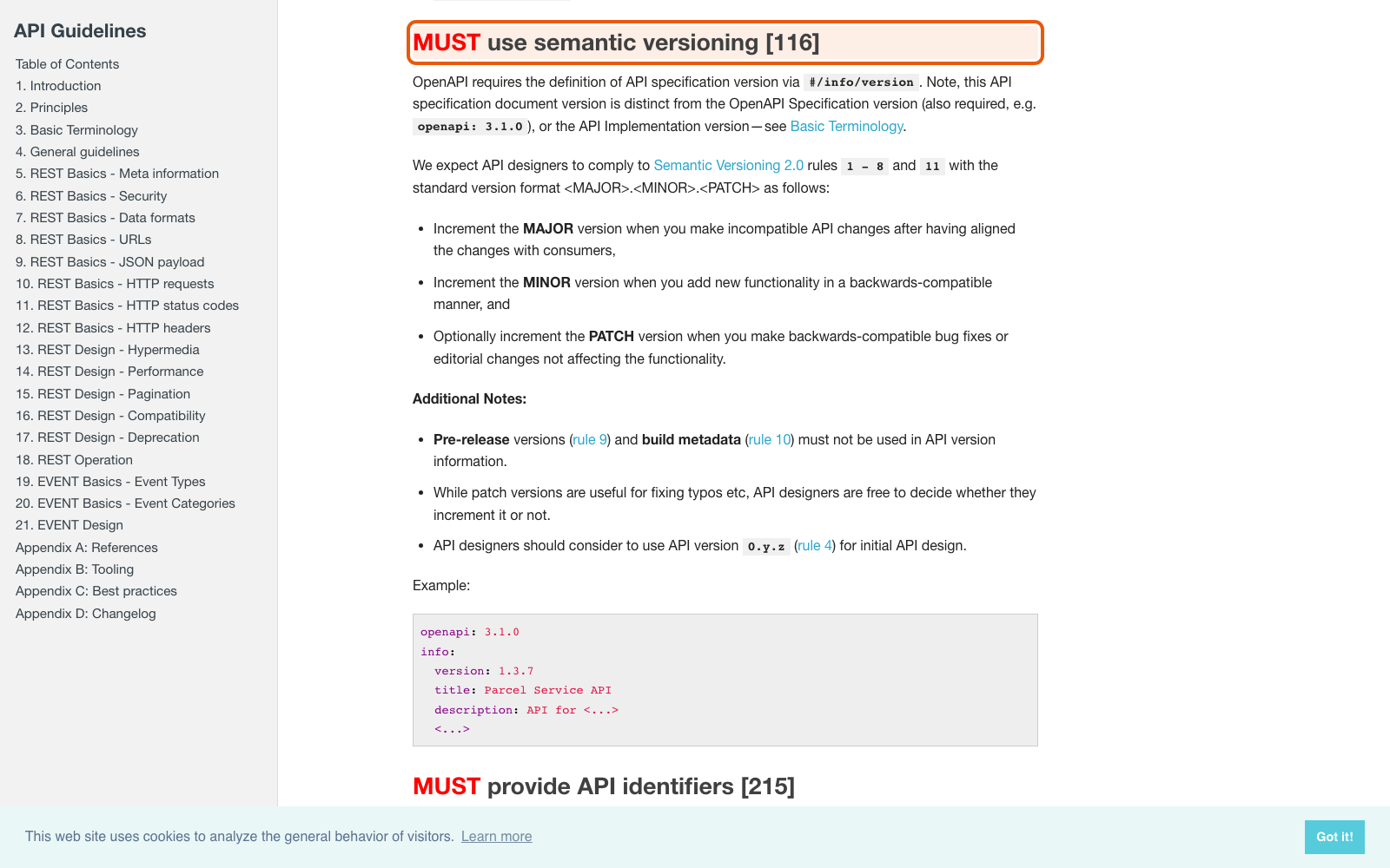 Правило 116 в своде Zalando: MUST use semantic versioning с пояснением про отличие от версии OpenAPI