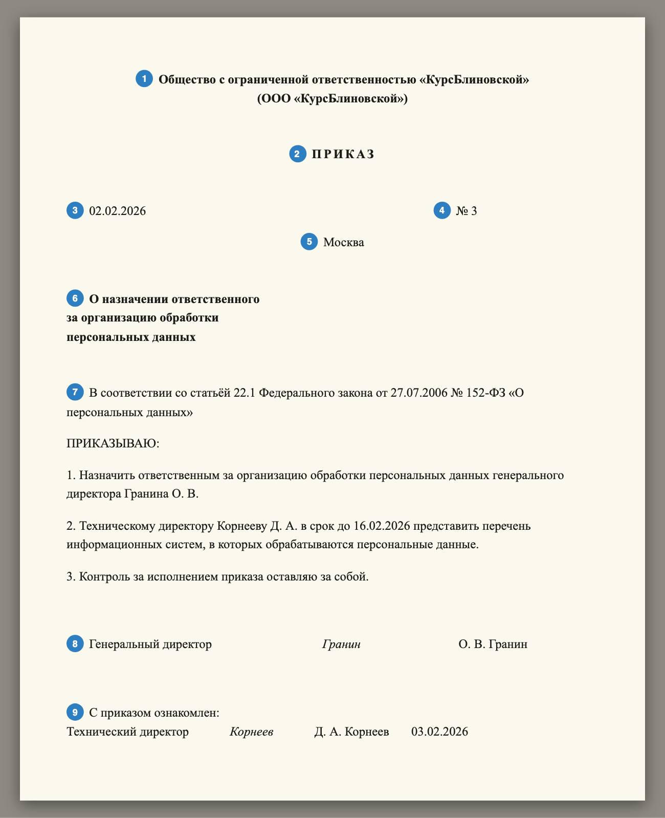 Приказ, оформленный по ГОСТ Р 7.0.97-2016.