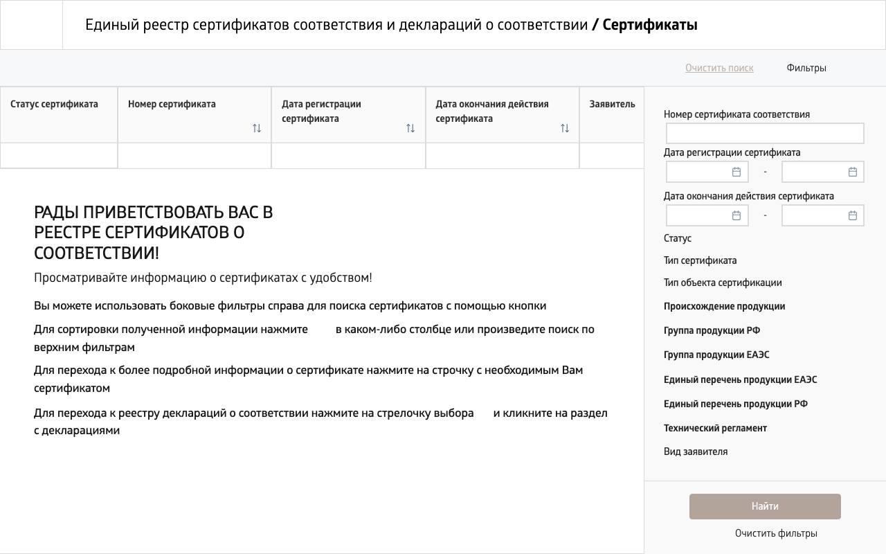 Единый реестр сертификатов соответствия и деклараций о соответствии.