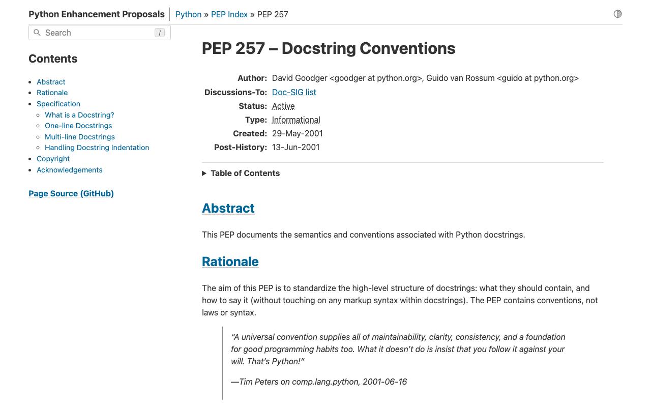PEP 257 «Docstring Conventions».