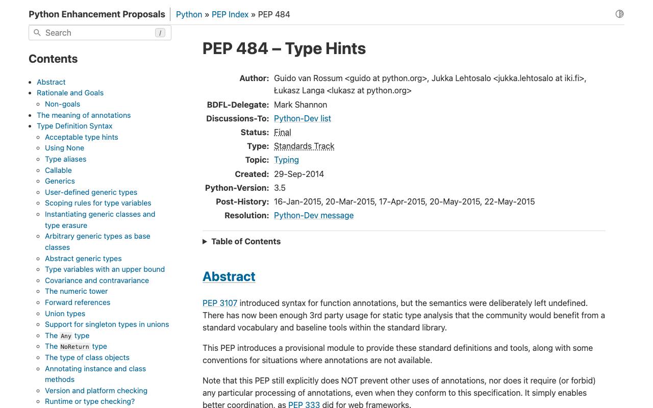 PEP 484 «Type Hints».