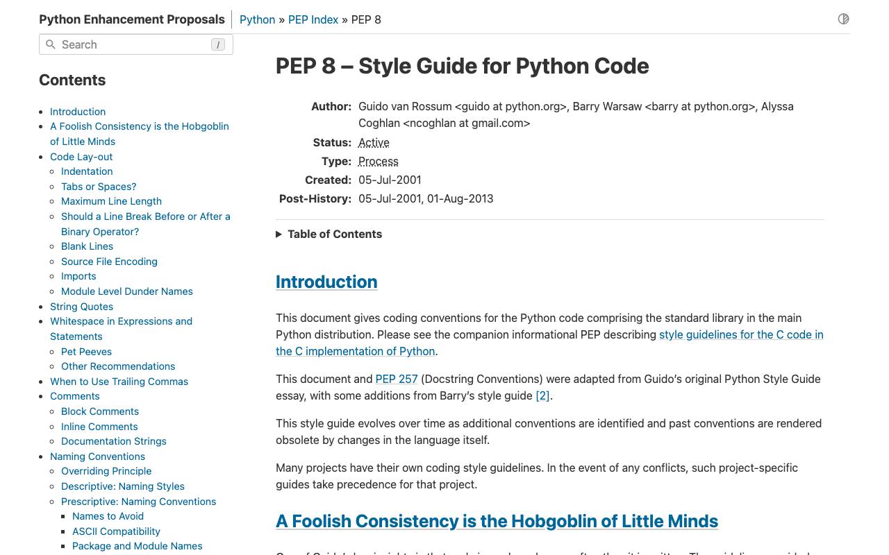 PEP 8 на сайте peps.python.org.